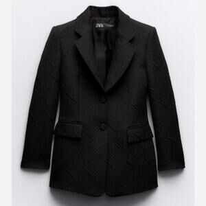 NWOT Zara Jacquard Blazer Small Black Geometric Minkmalist Office Professional